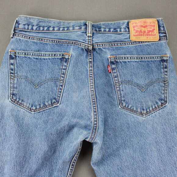 Levis 505 Regular Fit Jeans Mens 34x30 Light Wash Straight Leg - Picture 10 of 12